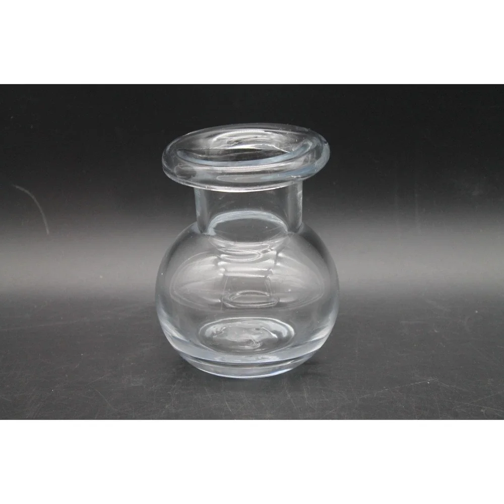 Clear Handmade Glass Bud Vase Heavy Rounded Bottle Thick Rolled Rim 4.5